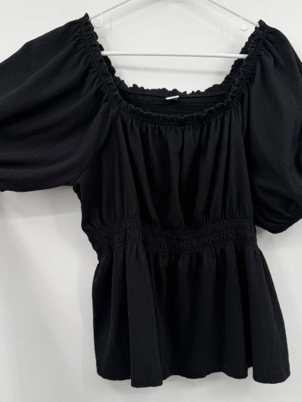 Old Navy Top Women XL Black Short Puff Sleeve Peplum Cottage Whimsy Goth Fairy